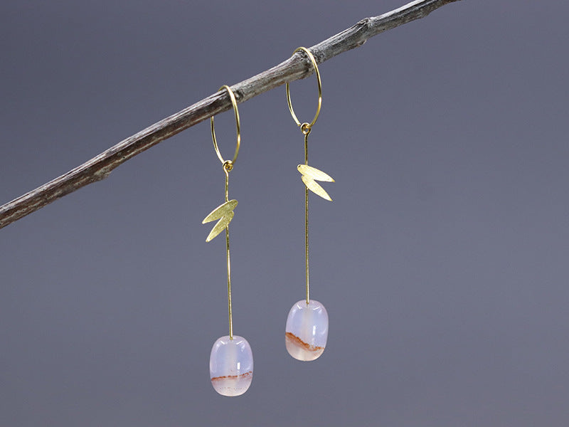 Agate Bamboo Leaf Earrings