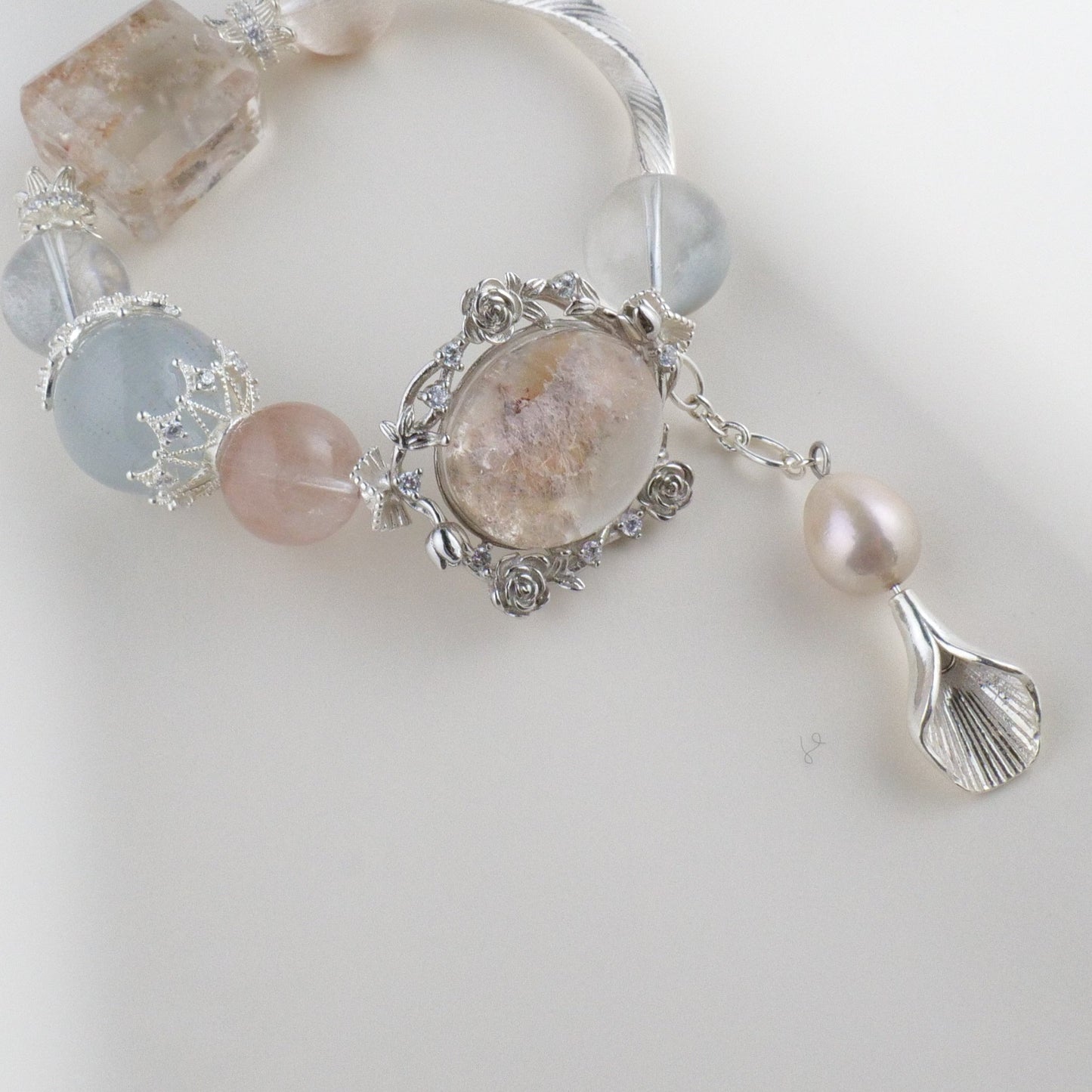 Peach and Blue Rutilated Quartz Bracelet - Victorian Vintage