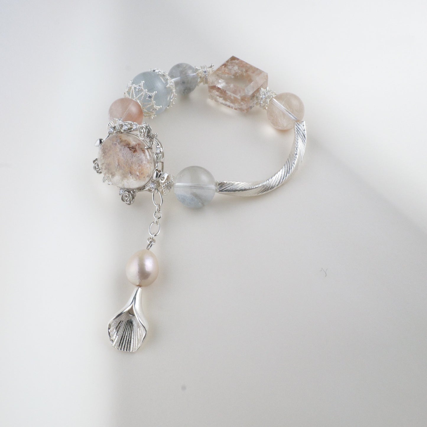 Peach and Blue Rutilated Quartz Bracelet - Victorian Vintage