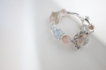 Peach and Blue Rutilated Quartz Bracelet - Victorian Vintage