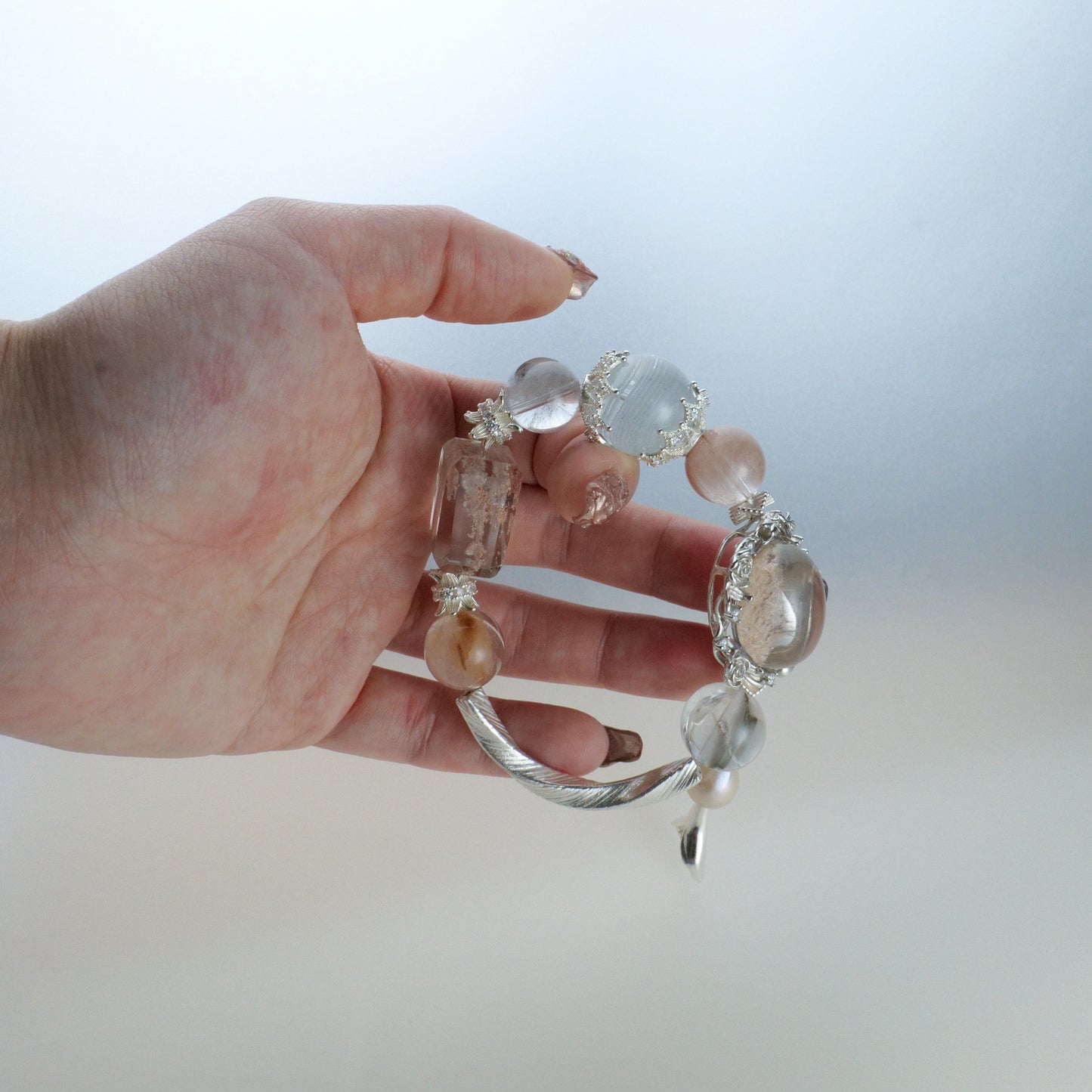 Peach and Blue Rutilated Quartz Bracelet - Victorian Vintage