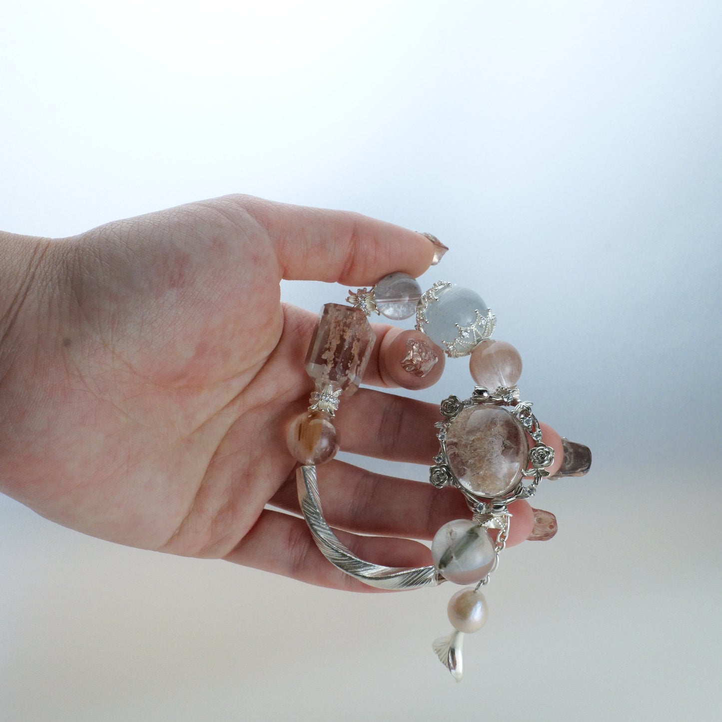 Peach and Blue Rutilated Quartz Bracelet - Victorian Vintage